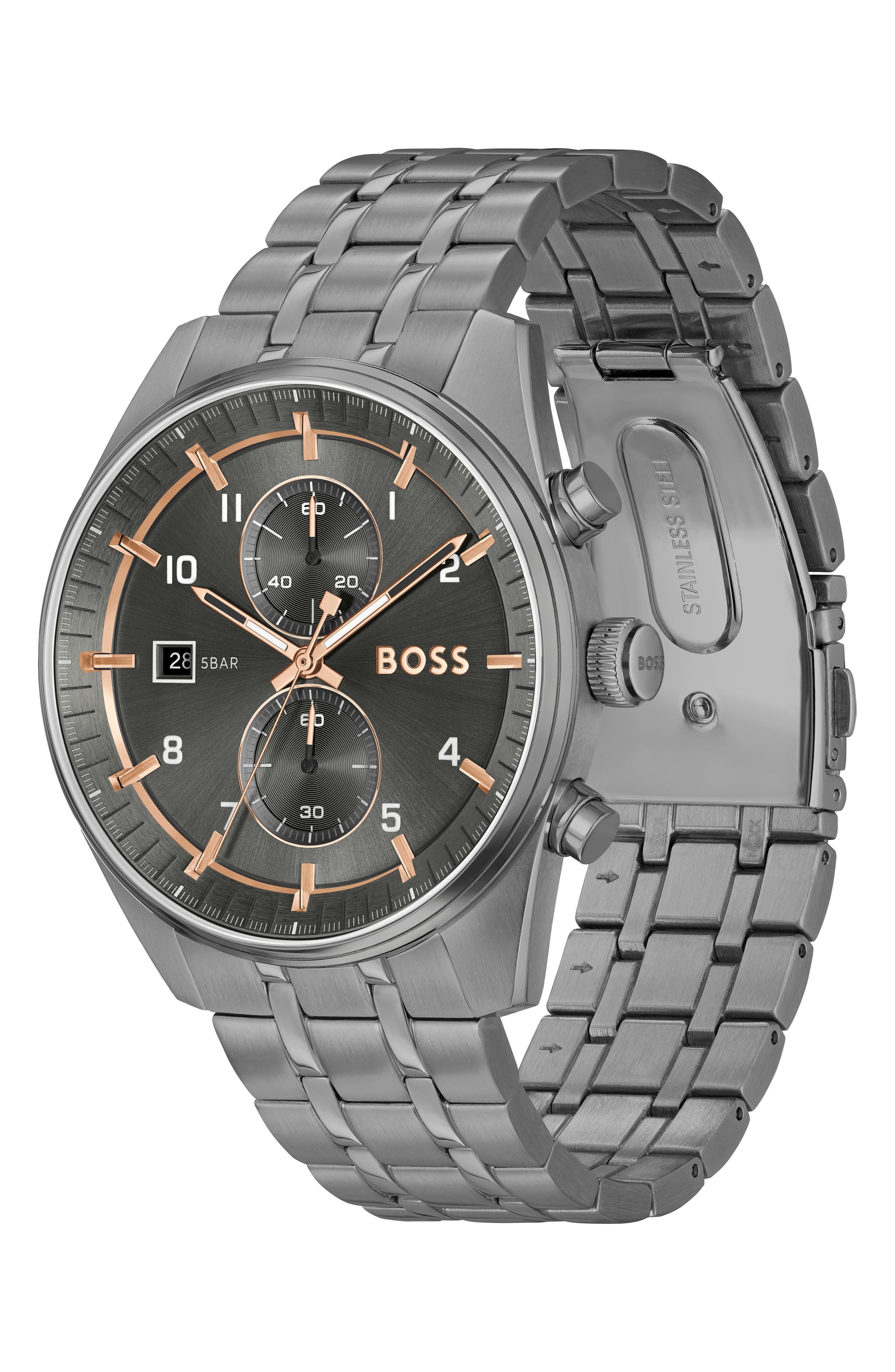 BOSS Skytraveller Chronograph Bracelet Watch, 41mm in Gray at Nordstrom - 3