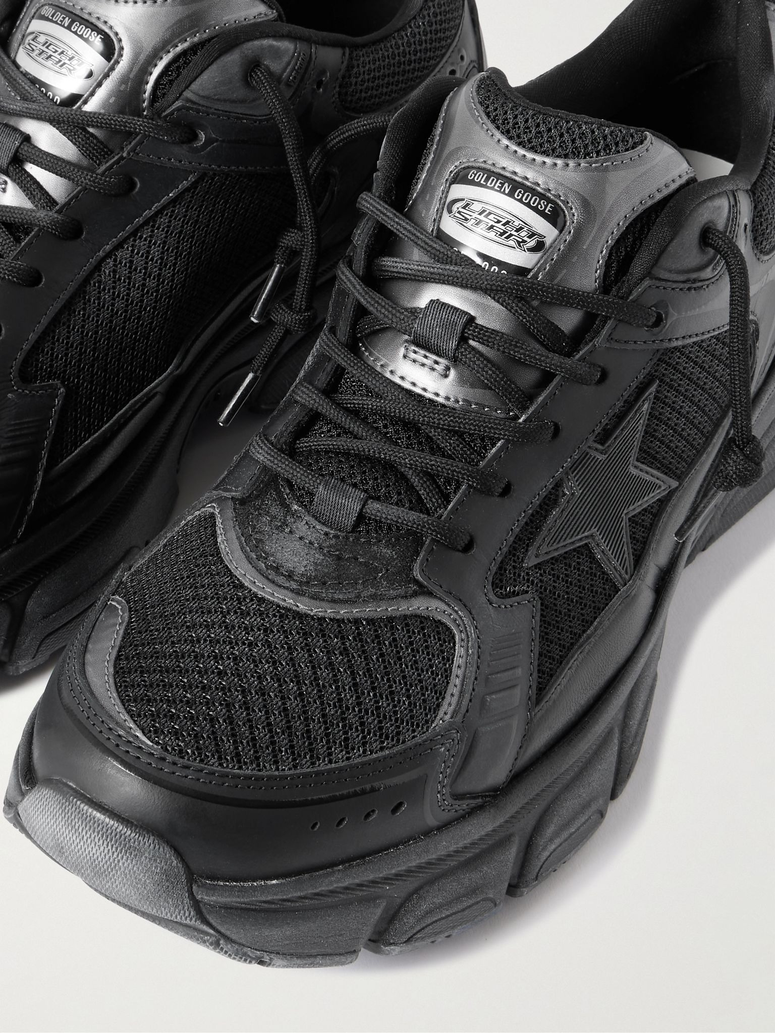 Lightstar Rubber-Trimmed Leather and Mesh Sneakers Black - 5