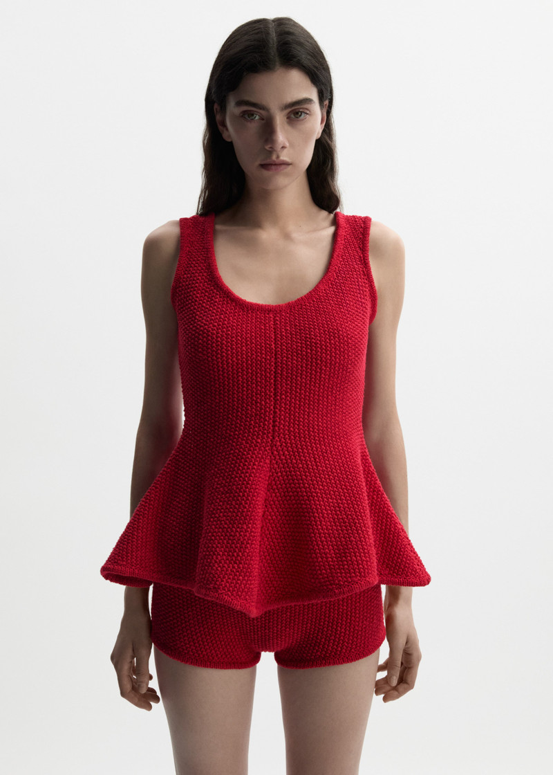 Cotton and linen knit shorts in red 4