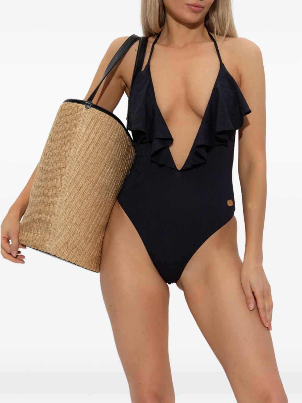 ruffled halterneck swimsuit - 2