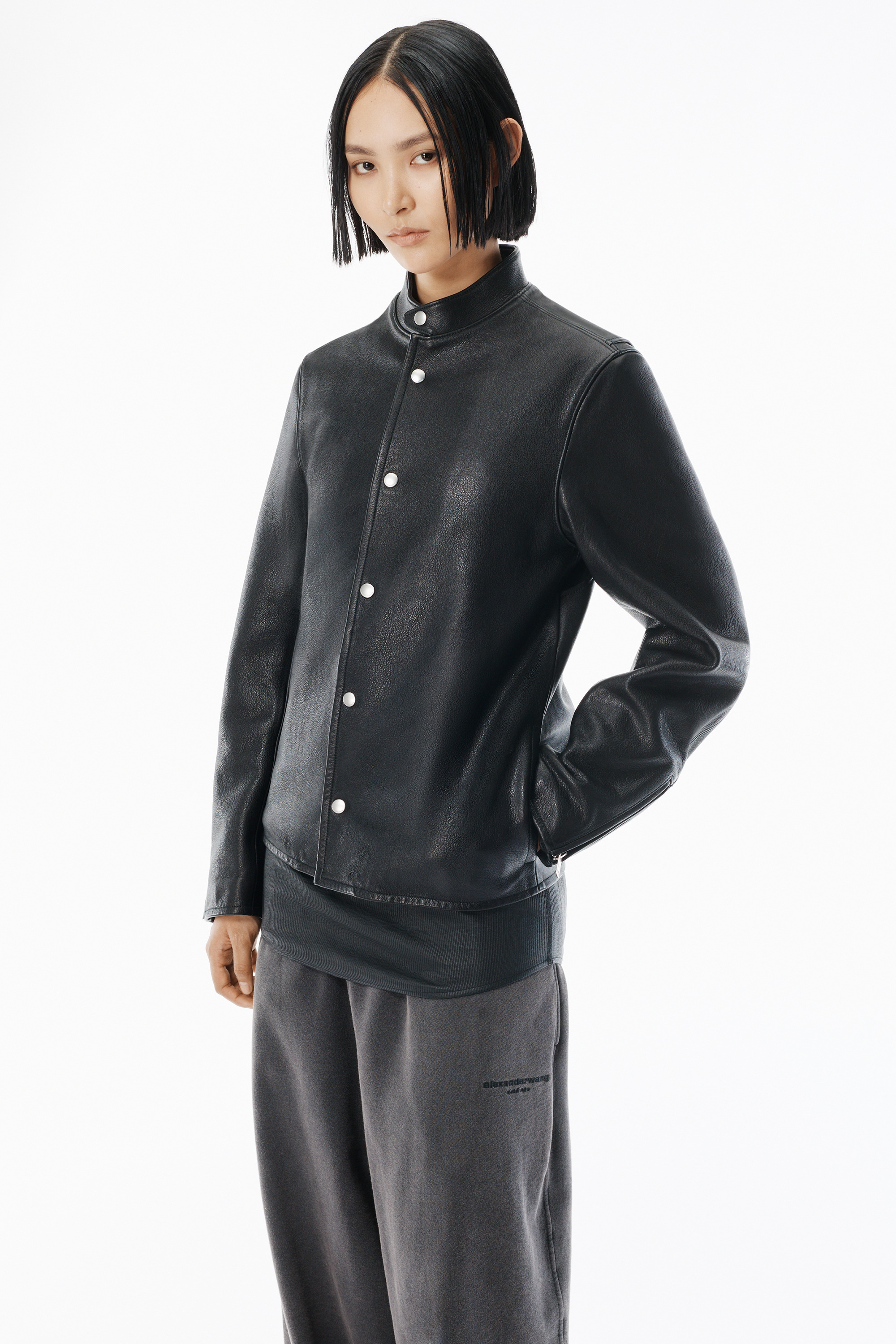 Black Glossy Leather Moto Jacket - 3