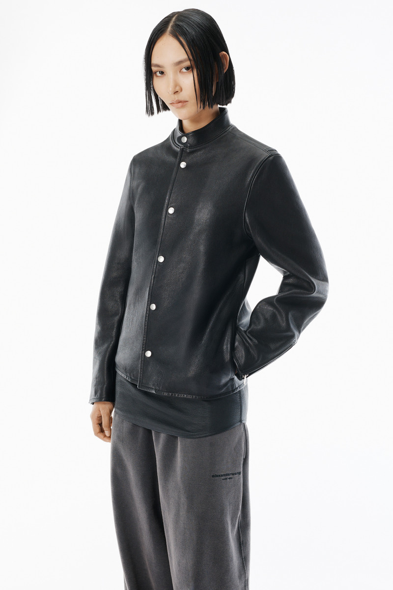 Black Glossy Leather Moto Jacket 3