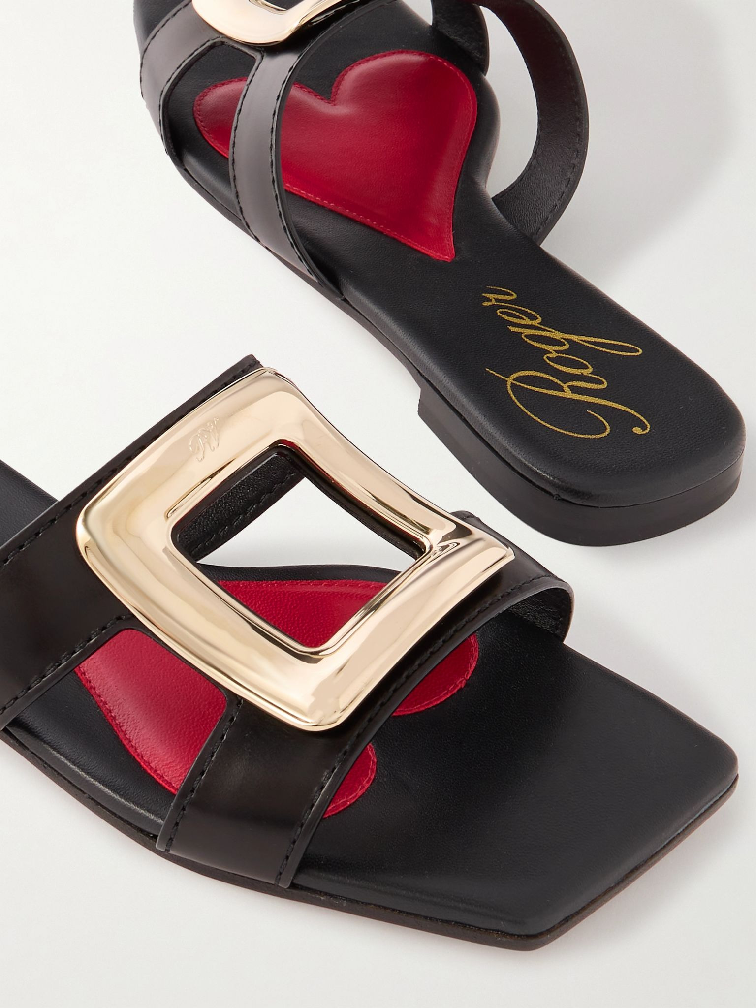 Nagoya embellished cutout leather slides Black - 4