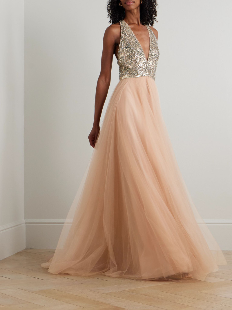 JENNY PACKHAM Tidal embellished tulle gown Beige outlook