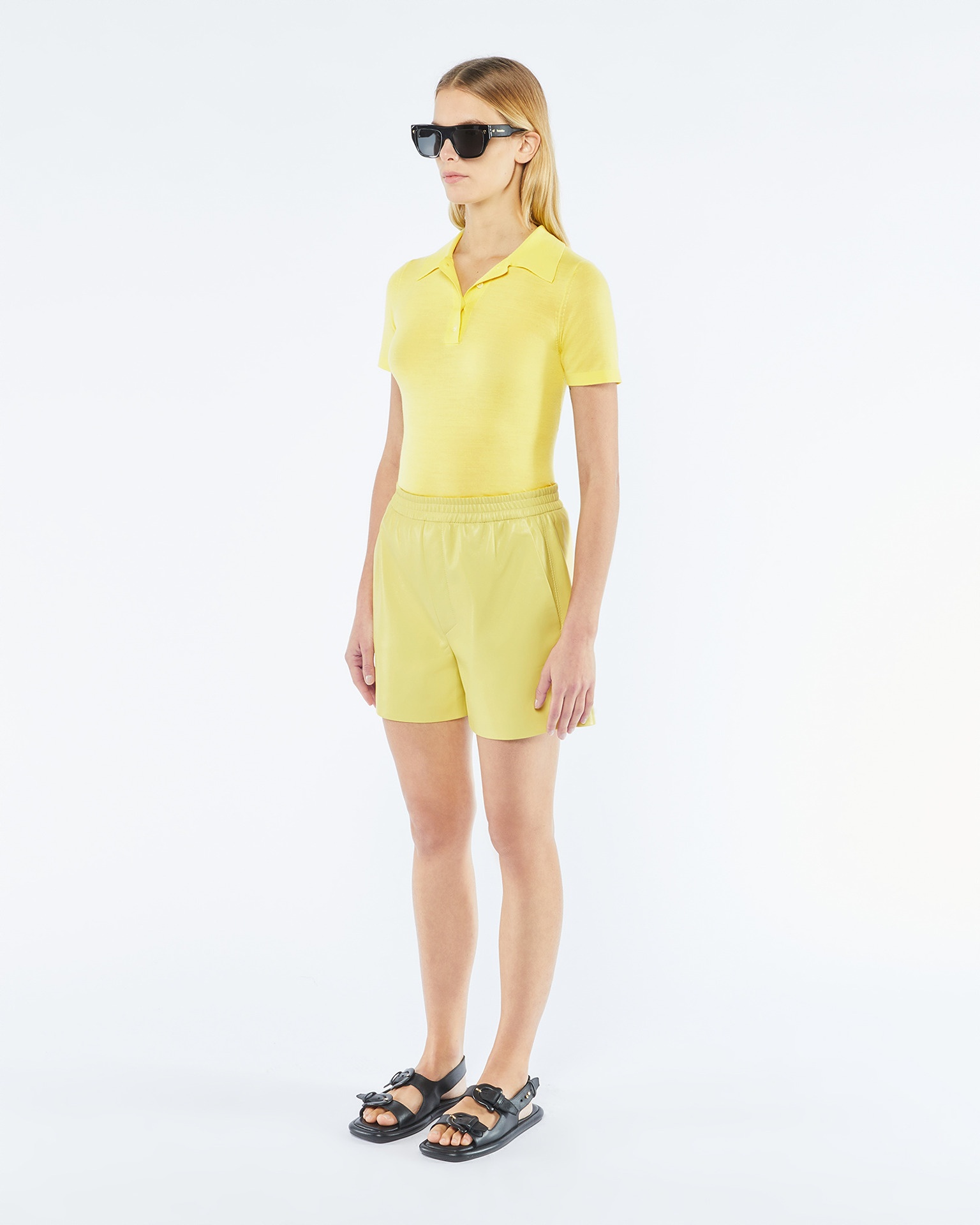 BRENNA - OKOBOR™ alt-leather shorts - Yellow - 3