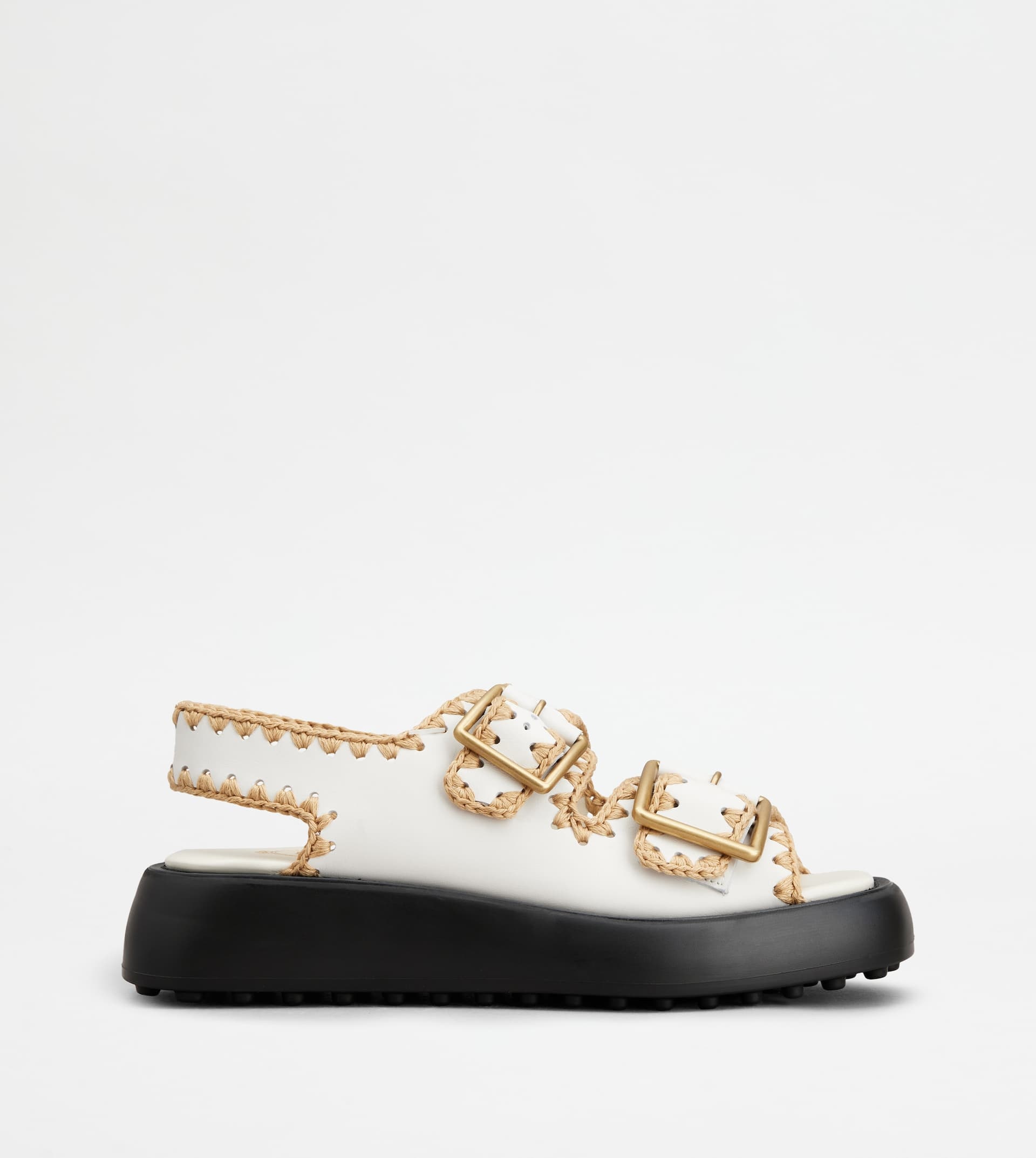 DOUBLE STRAP SANDALS IN LEATHER - WHITE - 1