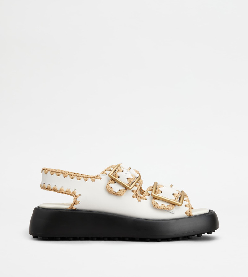 DOUBLE STRAP SANDALS IN LEATHER - WHITE 1