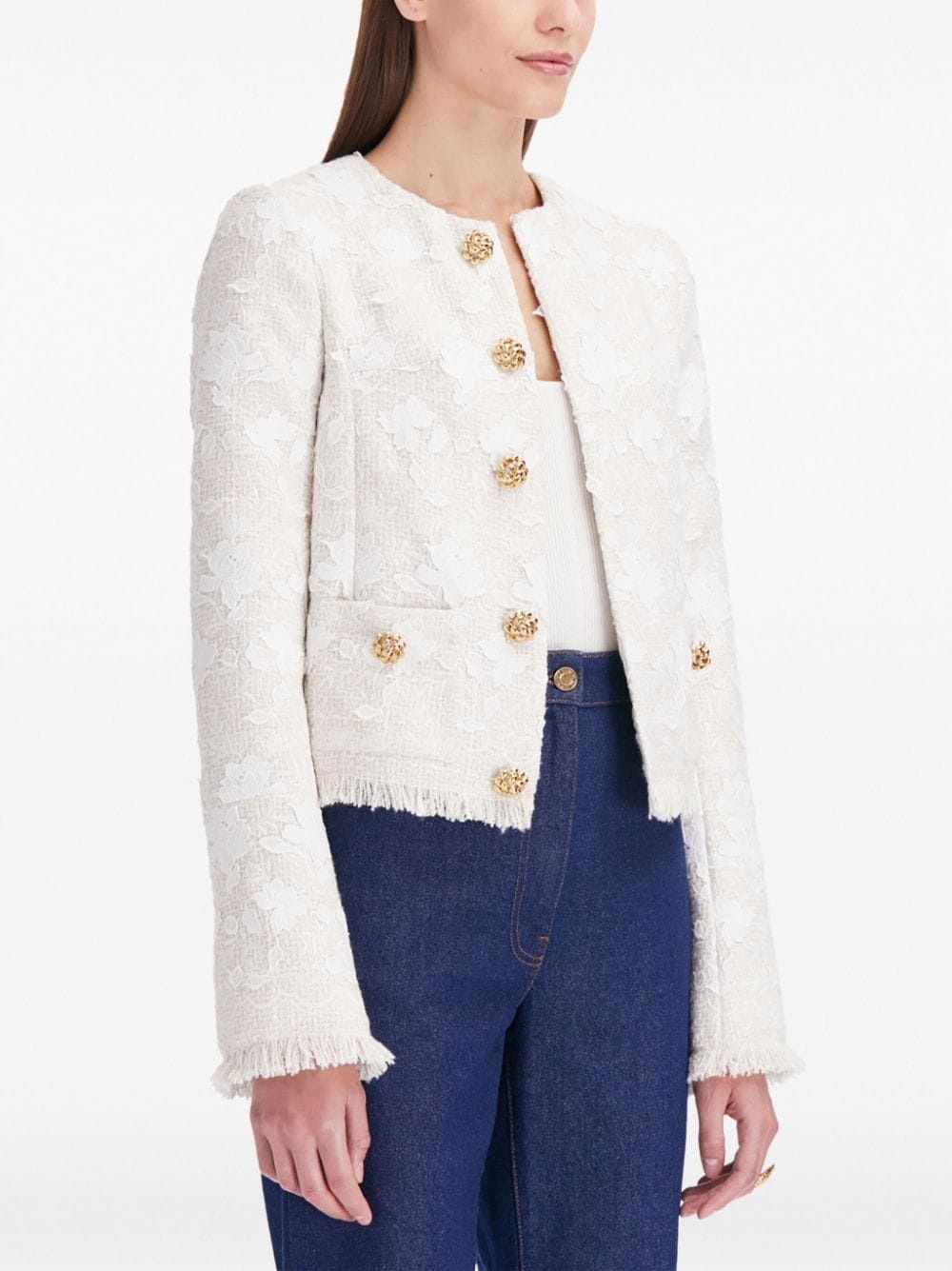 floral-embroidery tweed jacket - 3