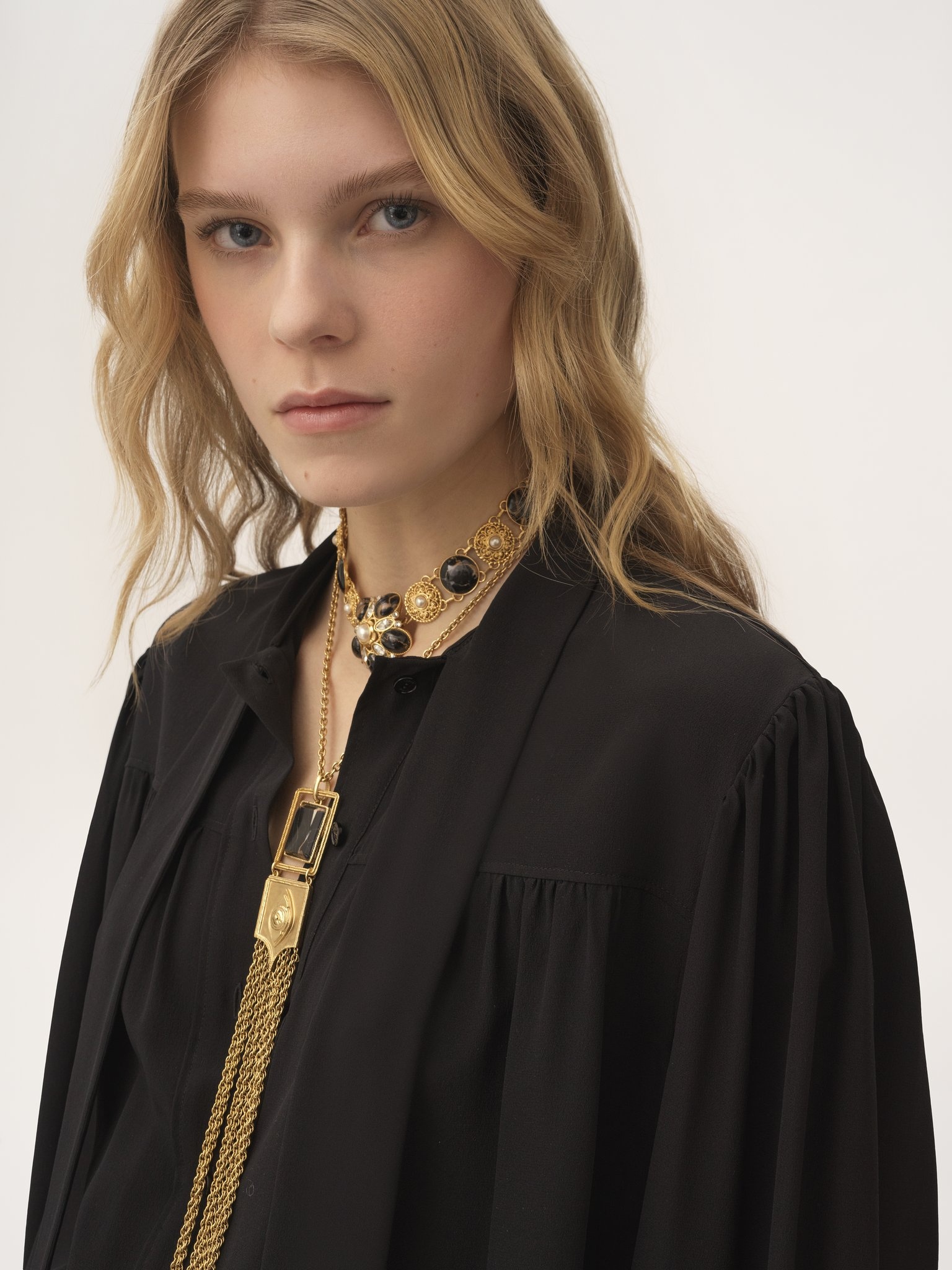 MAXI GATHERED LAVALLIÈRE BLOUSE IN CRÊPE DE CHINE - 7