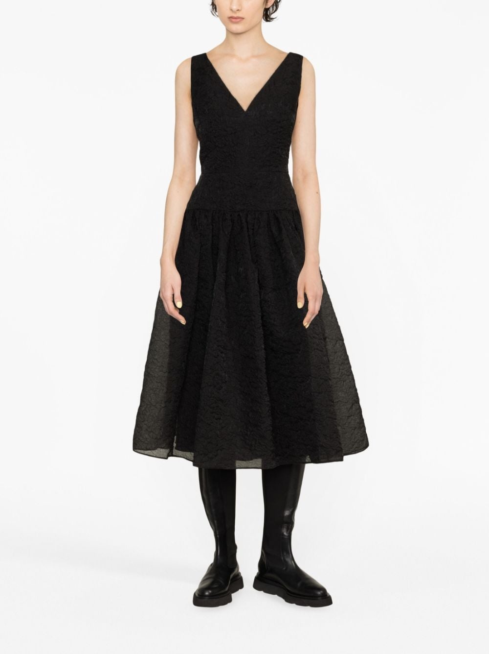 crinkled-effect silk flared dress - 4