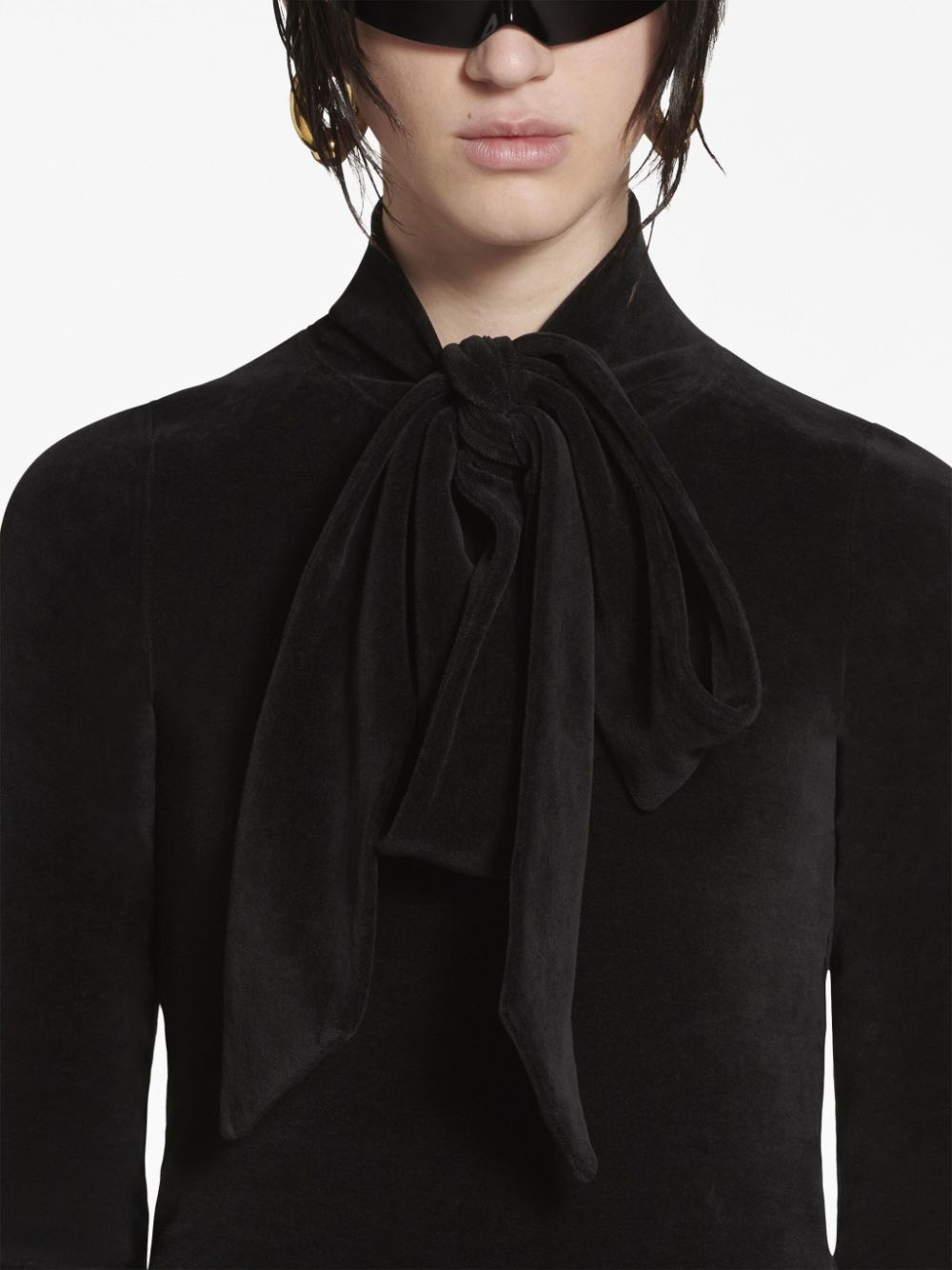 scarf-detail velvet top - 5