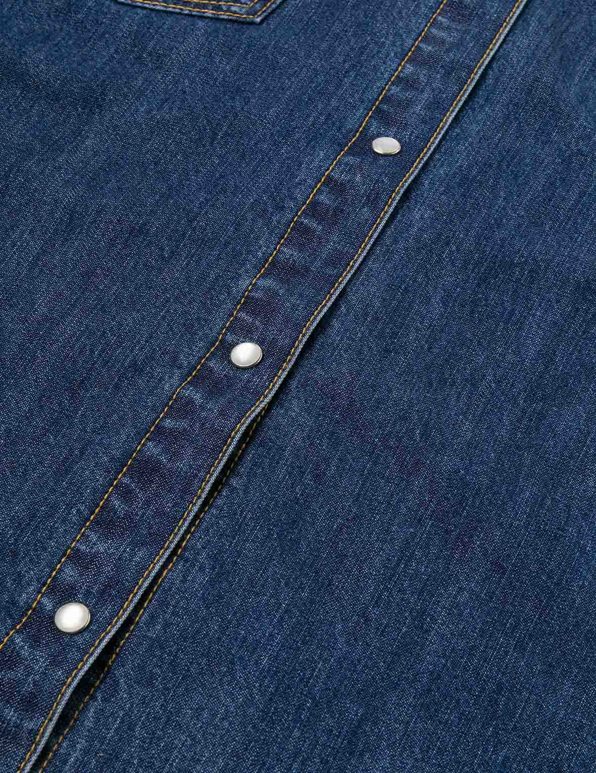 Distressed Logo Appliqué Embroidery Relax Fit Denim Shirt - 10