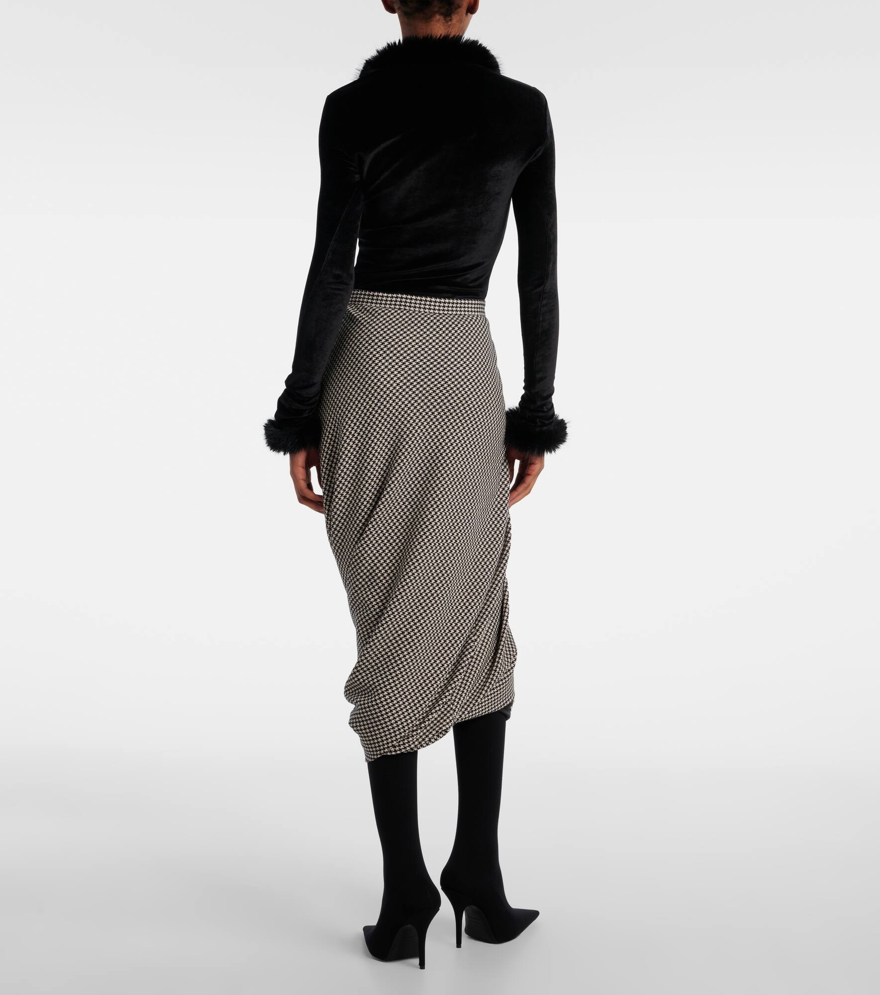 Twisted houndstooth wool pencil skirt - 3