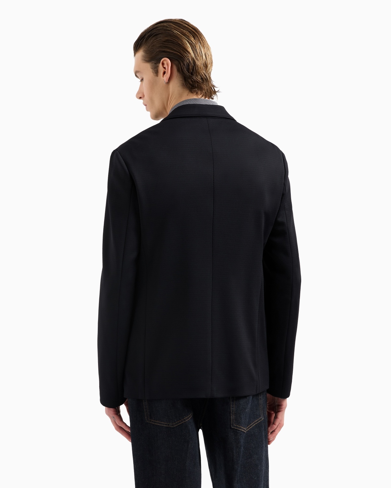 SINGLE-BREASTED JACKET IN STRETCH PIQUÉ TECHNICAL JERSEY - 3