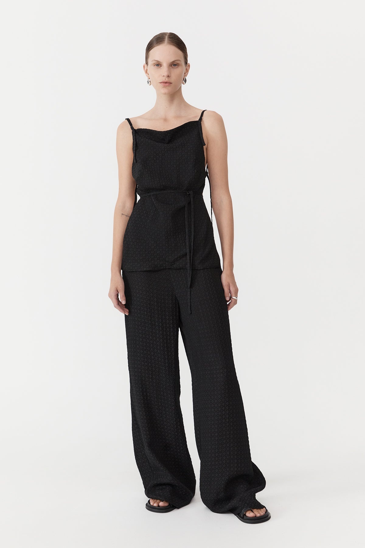 Textured Silk Pants - Black - 4