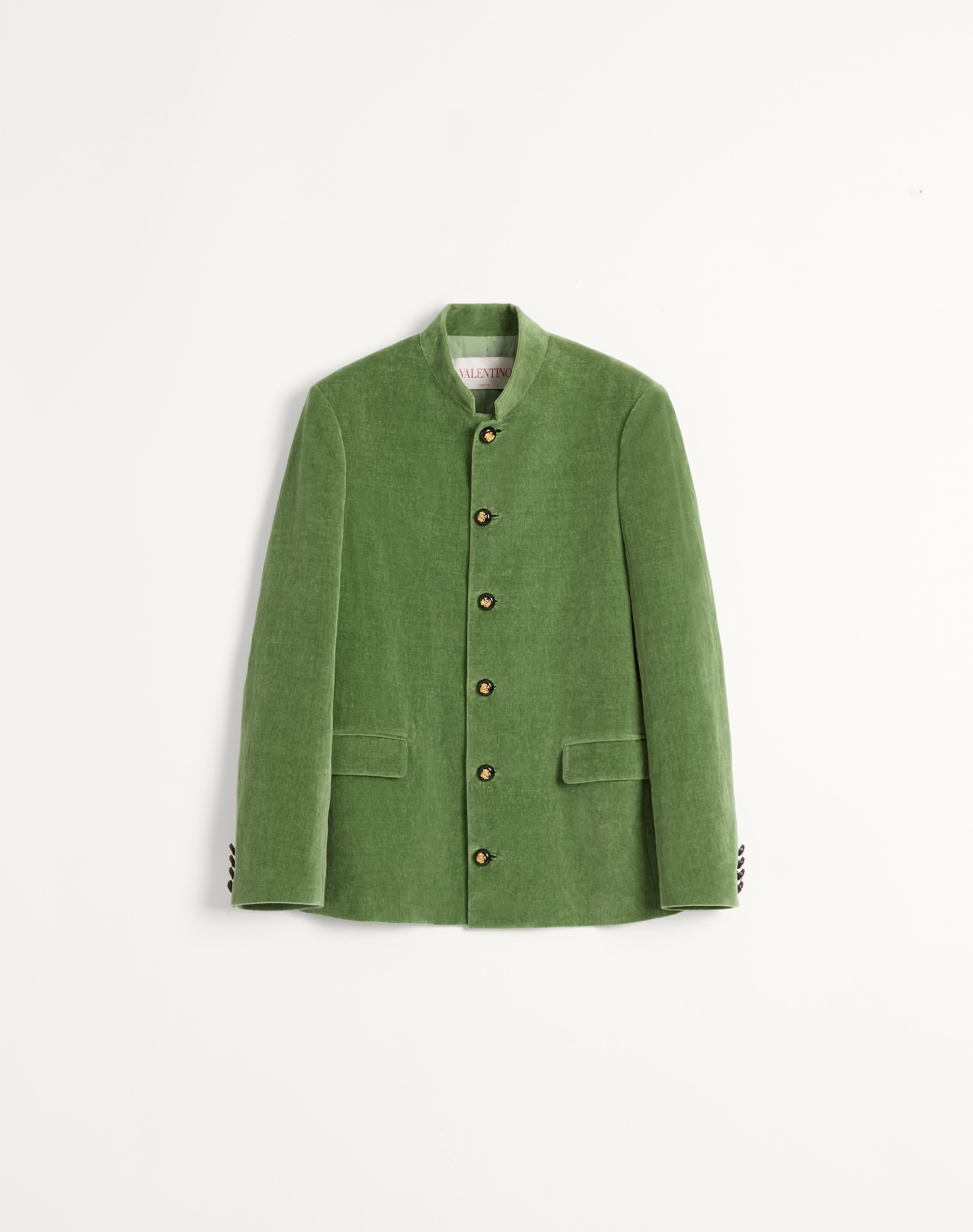 COTTON VELVET AND WASHED LINEN JACKET WITH MANDARIN COLLAR - 1