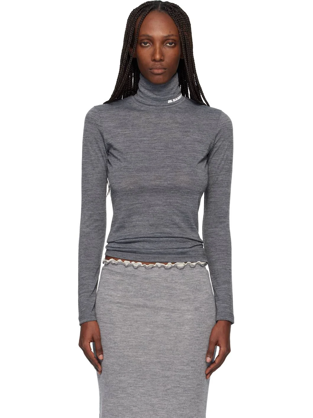 Gray Lightweight Wool Blend Turtleneck - 1
