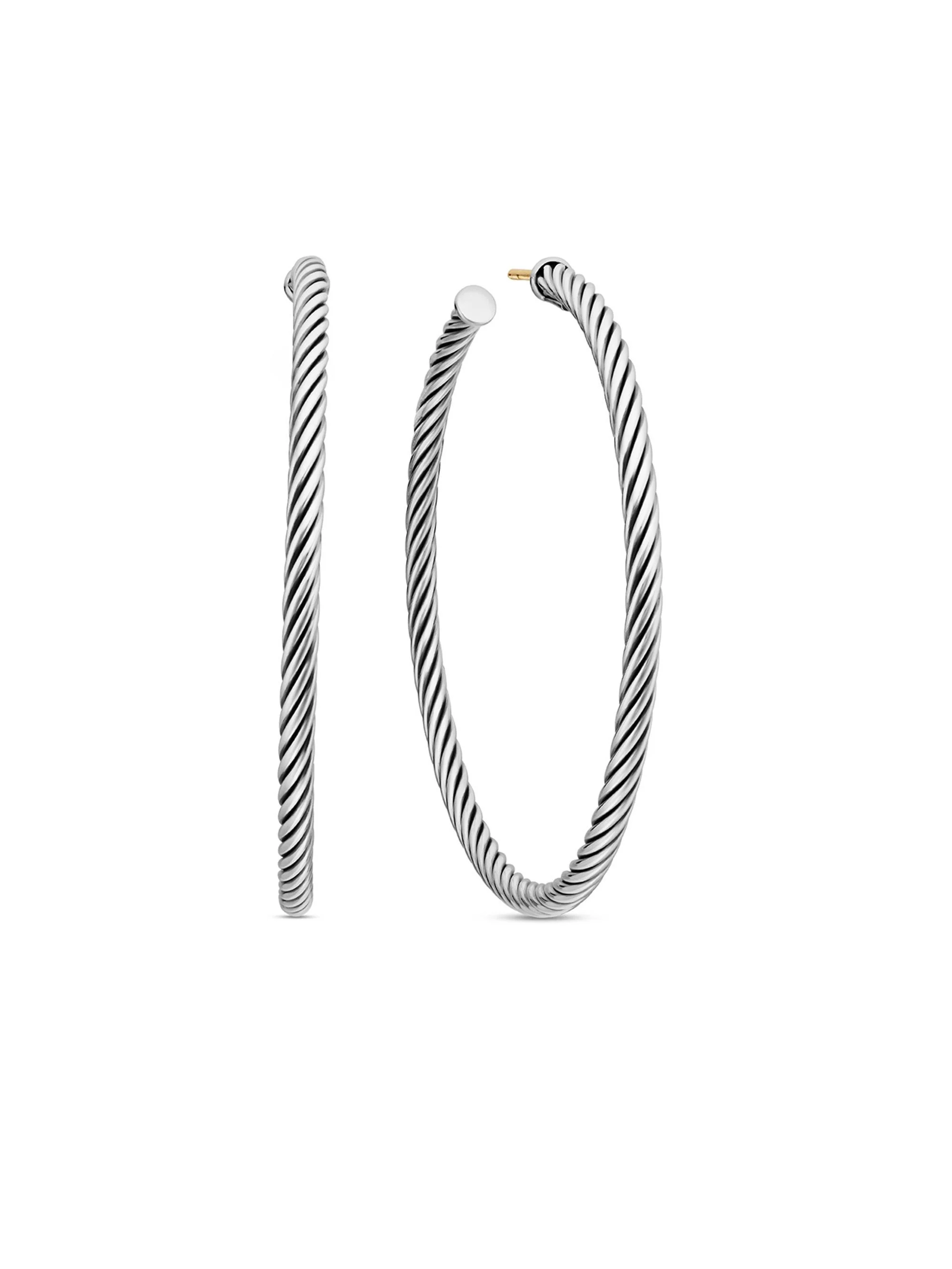 Women's Cable Hoop Earrings in Sterling Silver, 2in - Silver - 1