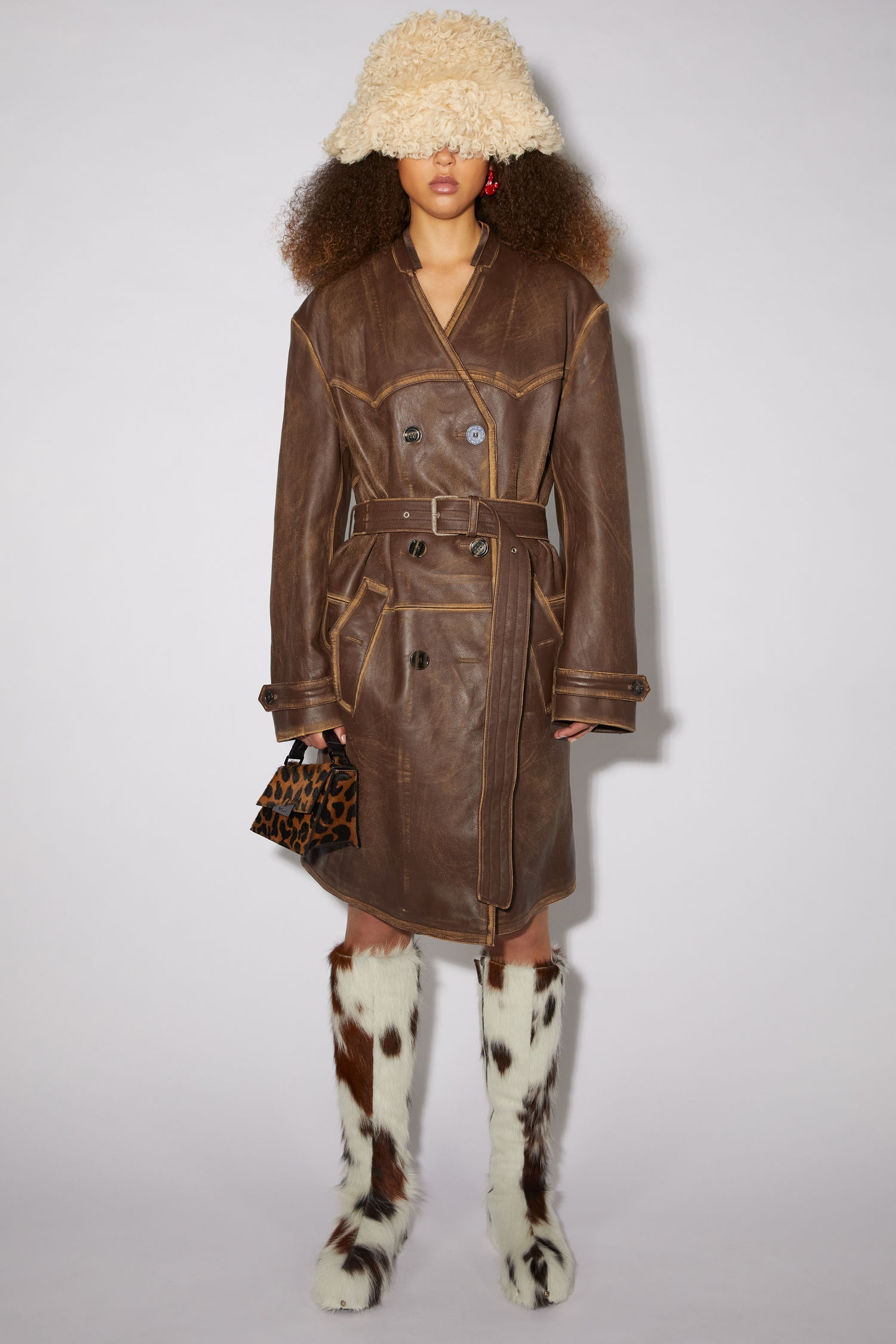 Belted leather coat - Caramel brown - 2