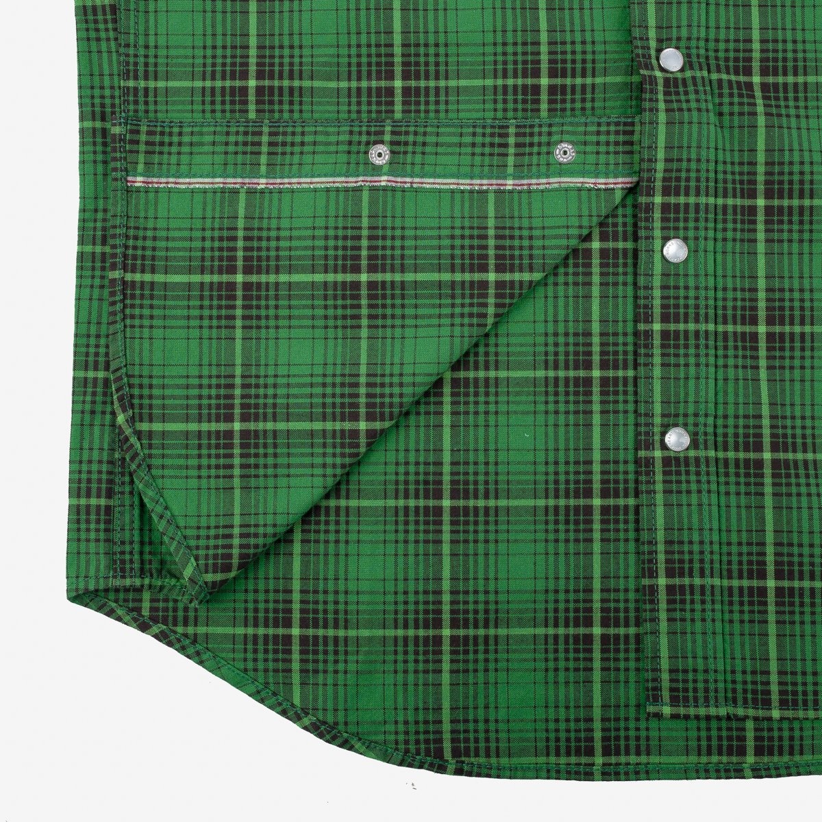 IHSH-386-GRN 5oz Selvedge Short Sleeved Western Shirt - Green Vintage Check - 9