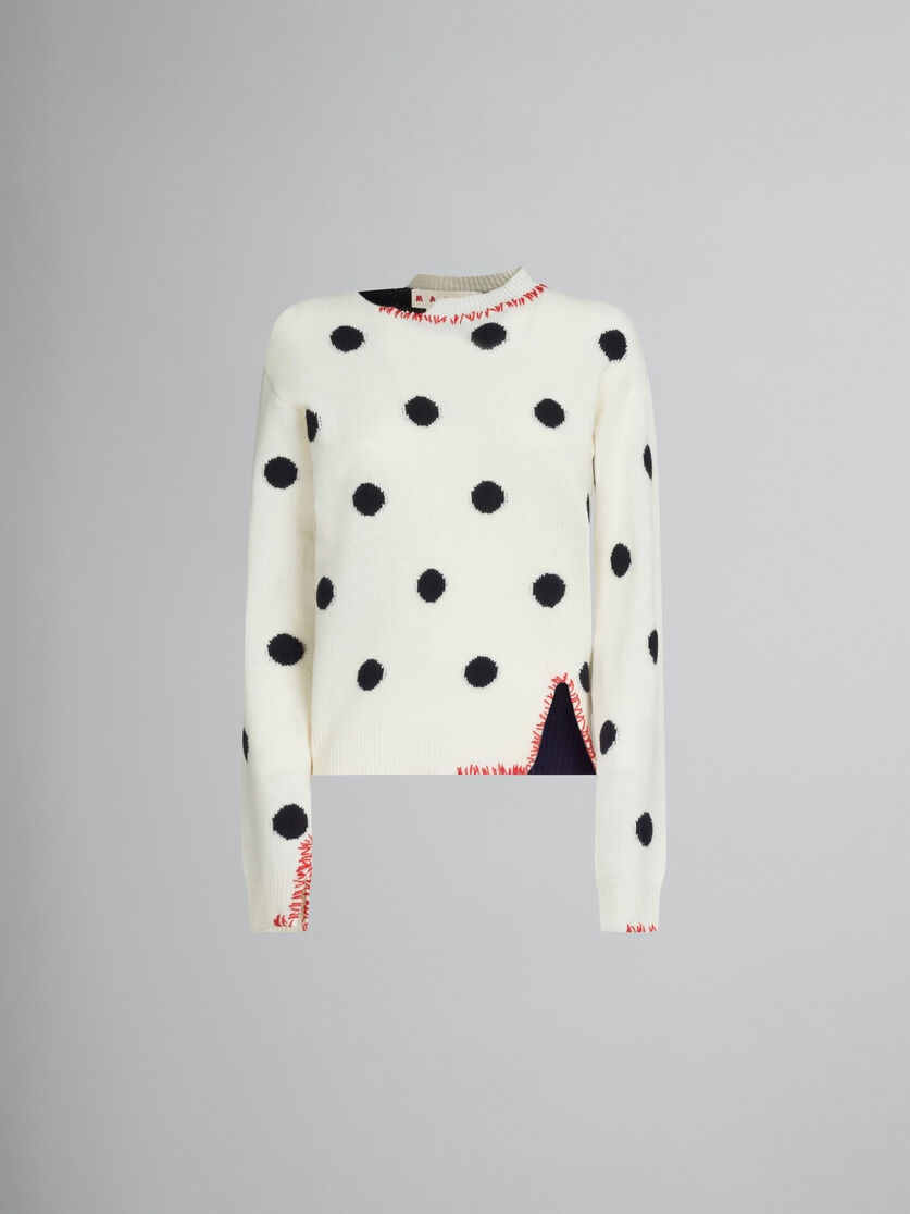 WHITE WOOL JUMPER WITH POLKA DOTS - 1