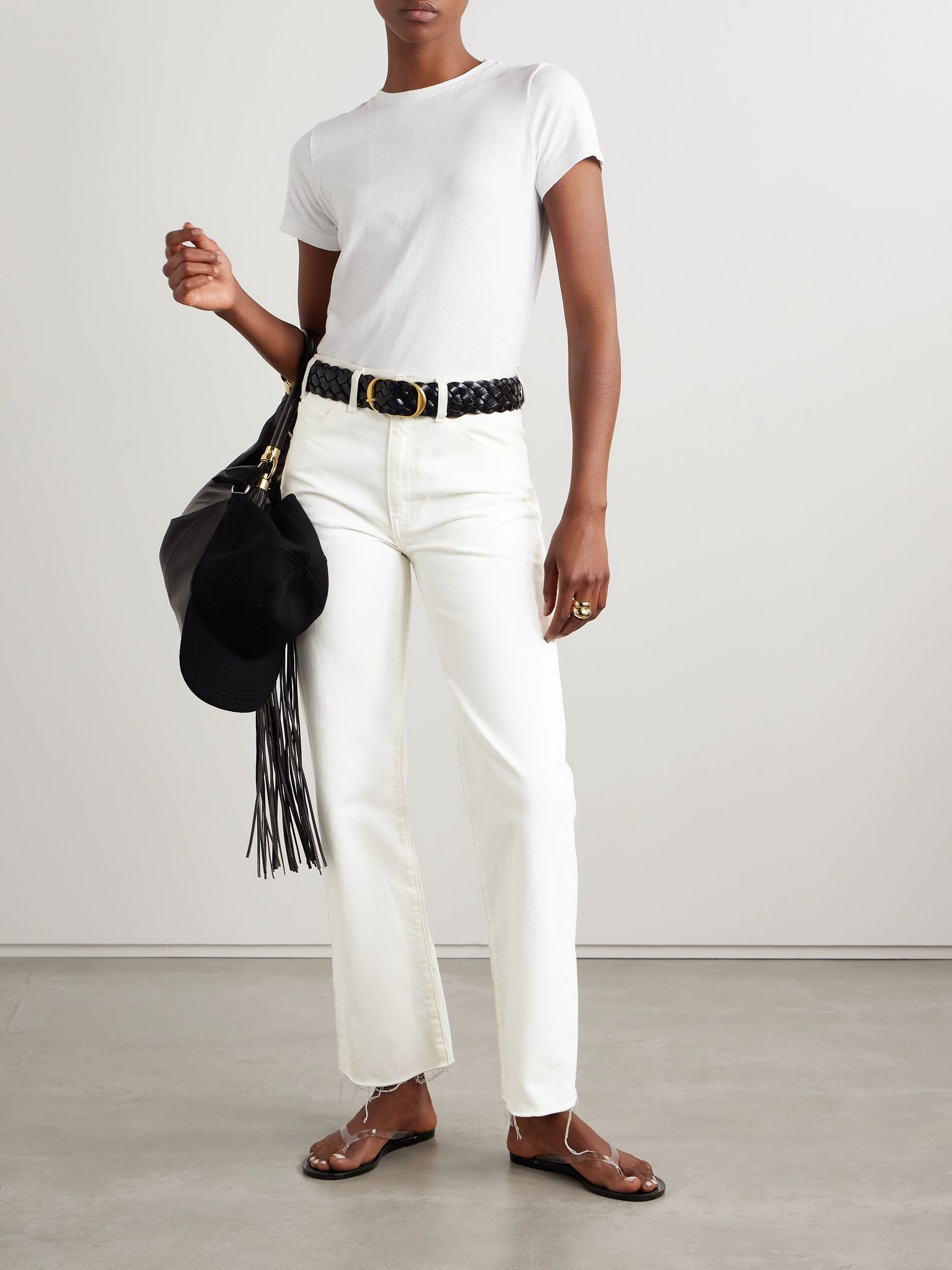 Calla frayed high-rise straight-leg jeans Cream - 2