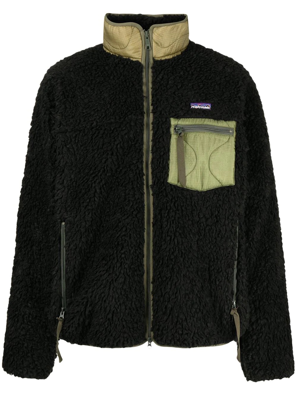 colour-block teddy jacket - 1