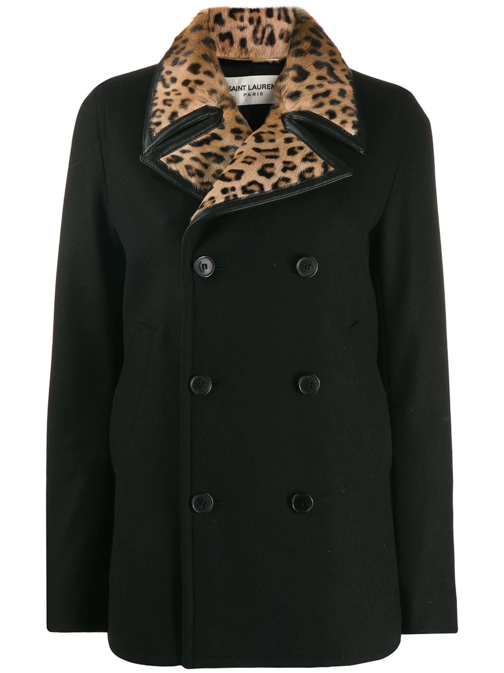 leopard print collar double-breasted coat - 1