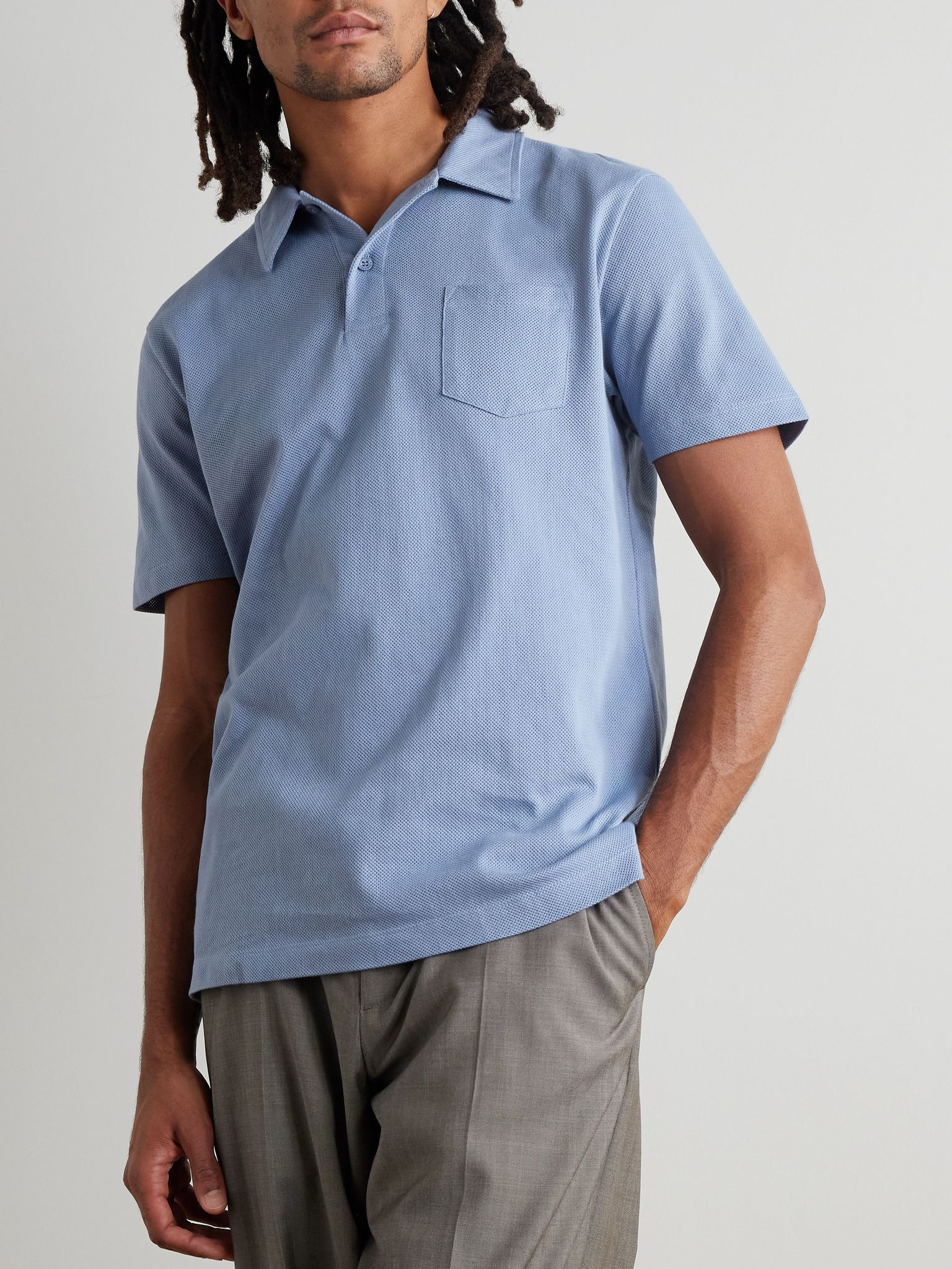 Riviera Cotton-Mesh Polo Shirt Blue - 3