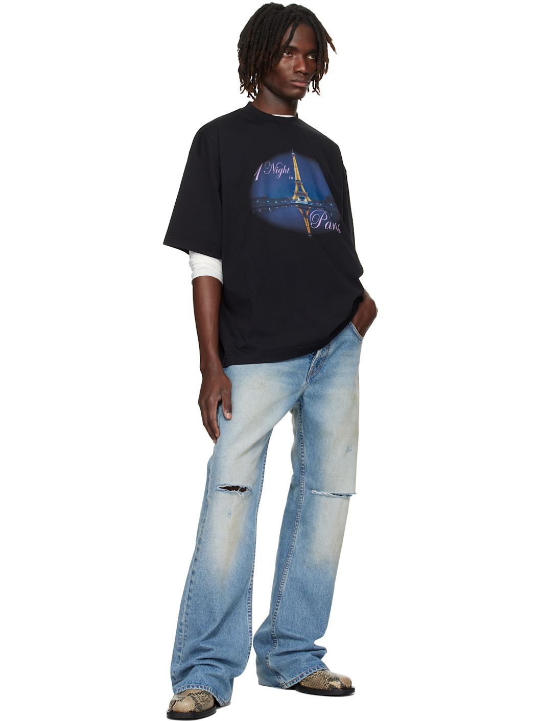 Black 'Night In Paris' Oversized T-shirt - 4