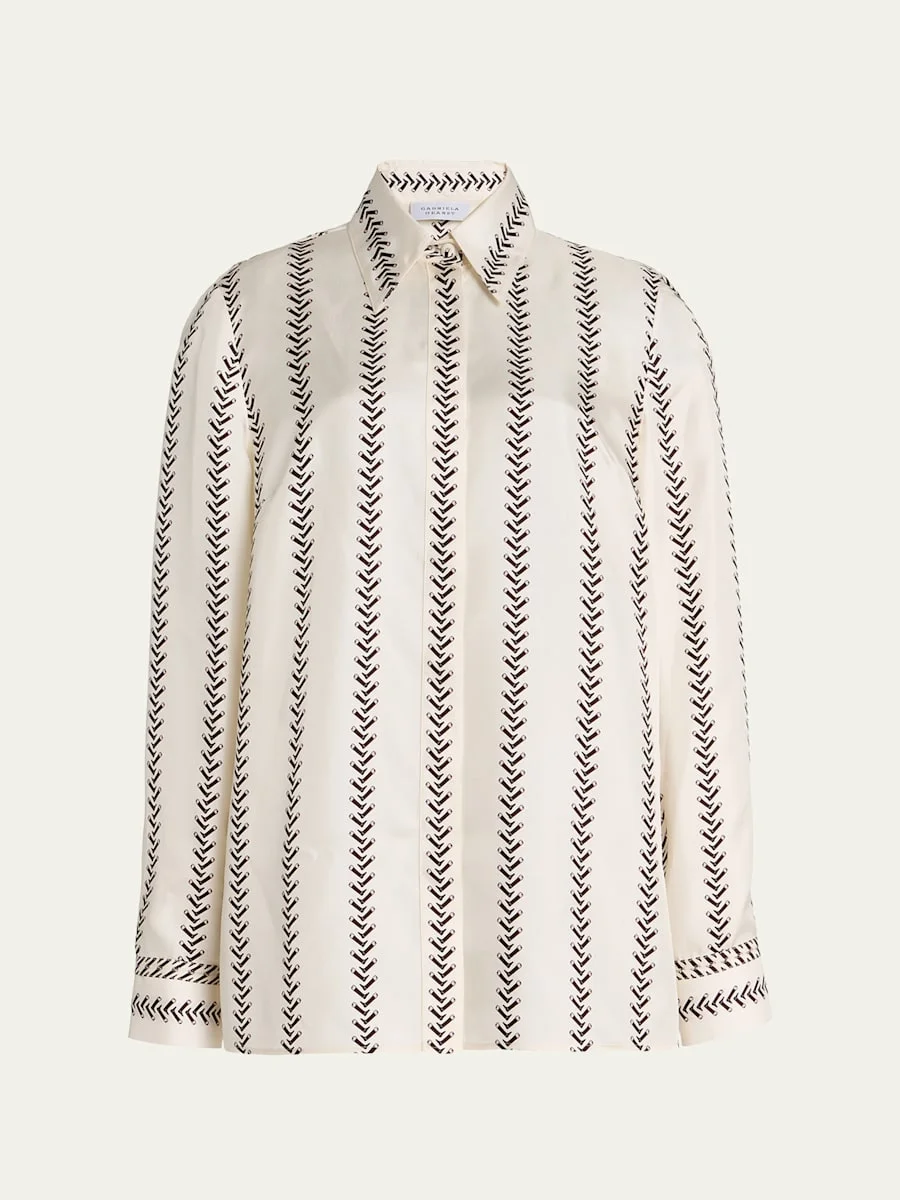 Cruz Riding-Boot Striped Silk Button-Down Shirt - 1