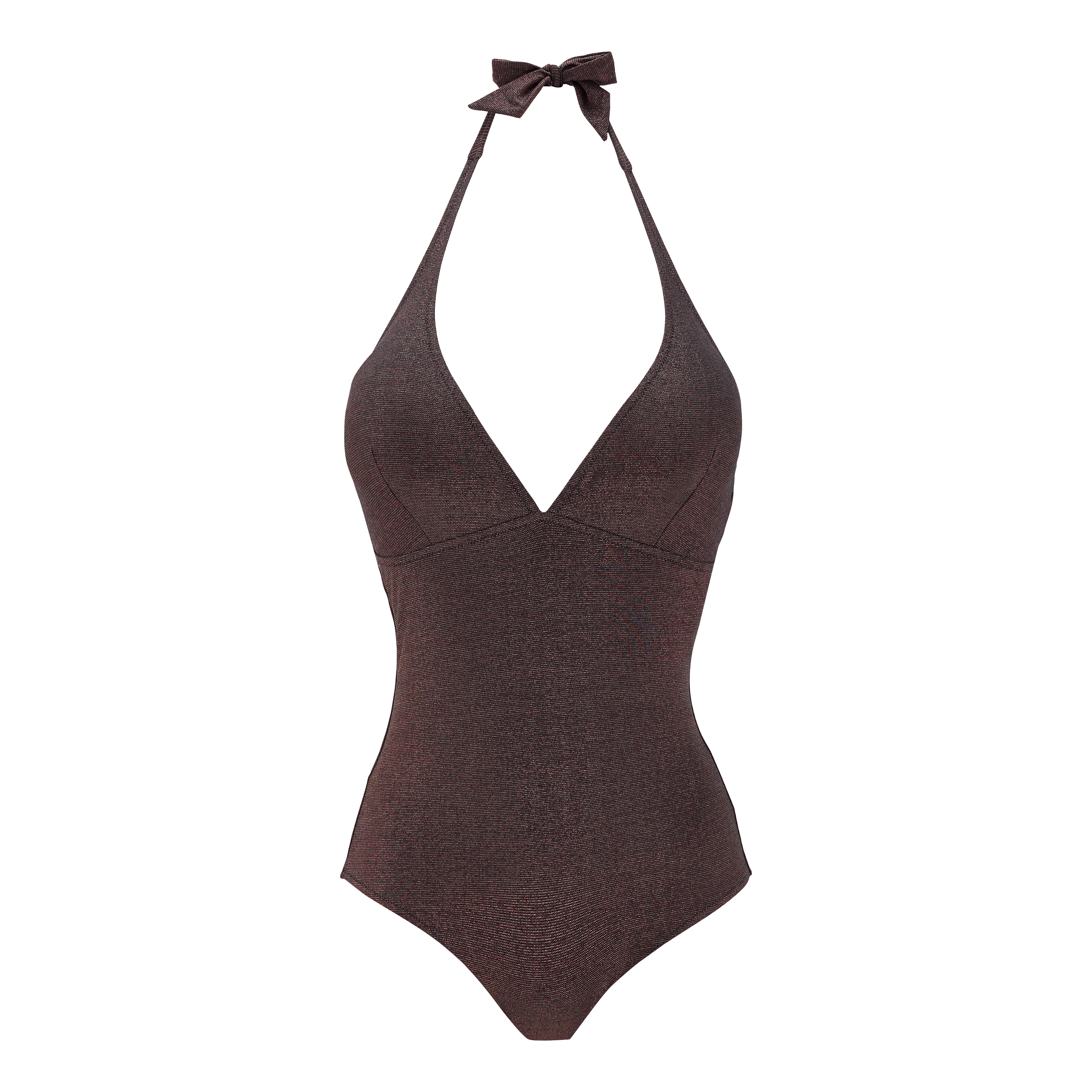Women Halter One-Piece Swimsuit Changeant Shiny - 1