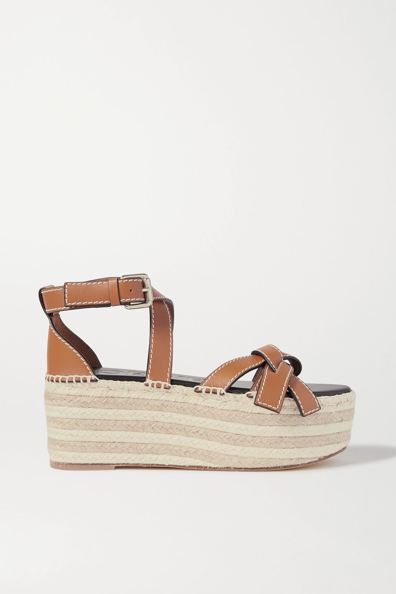 Gate topstitched leather espadrille platform sandals - 1