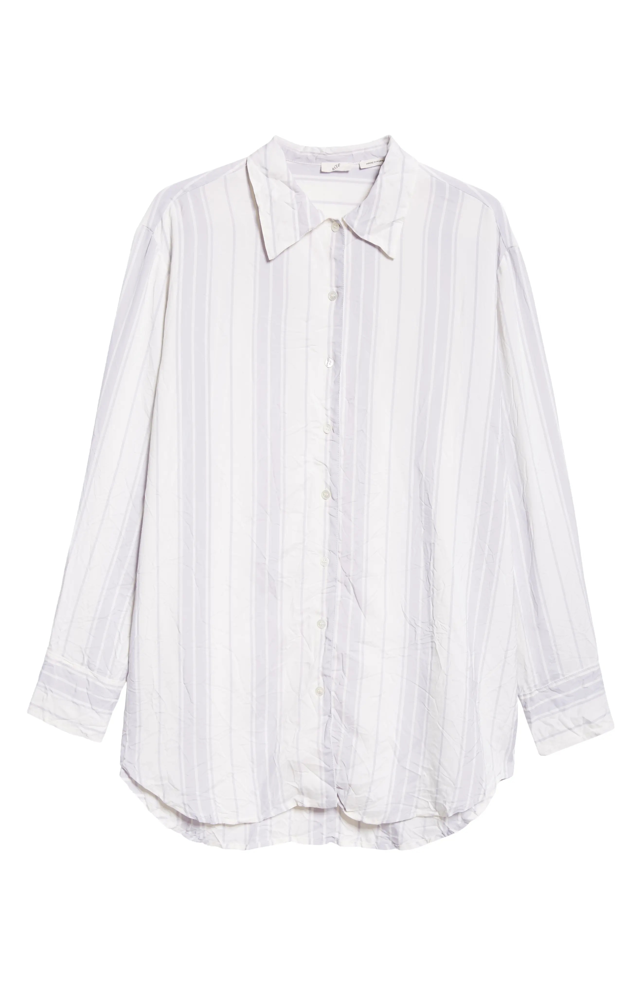Portico Stripe Rumpled Satin Button-Up Shirt - 6