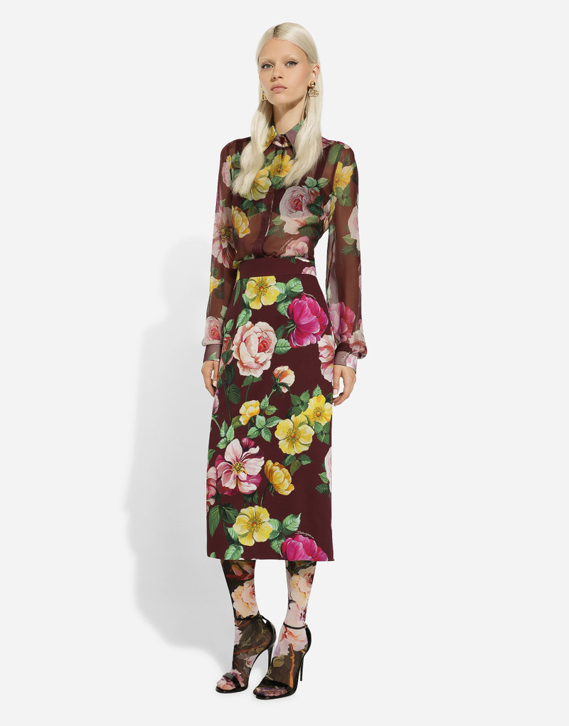 Camellia-print chiffon shirt 5