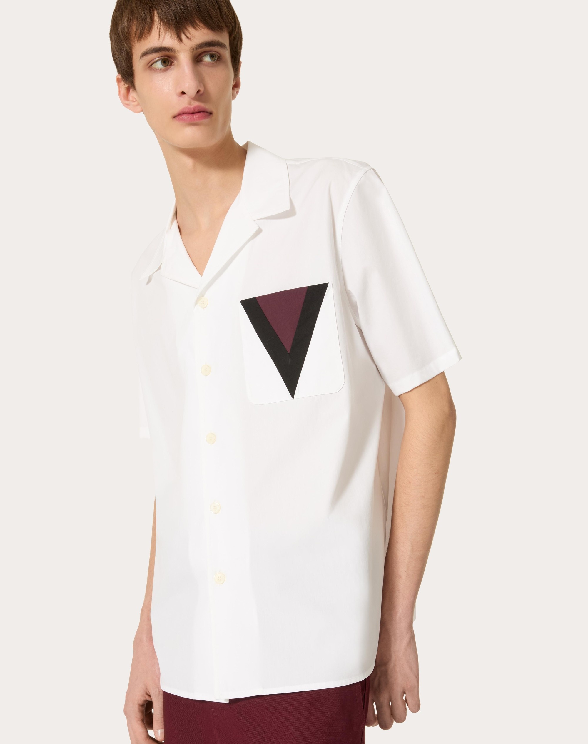 COTTON BOWLING SHIRT WITH INLAID V DETAIL - 5