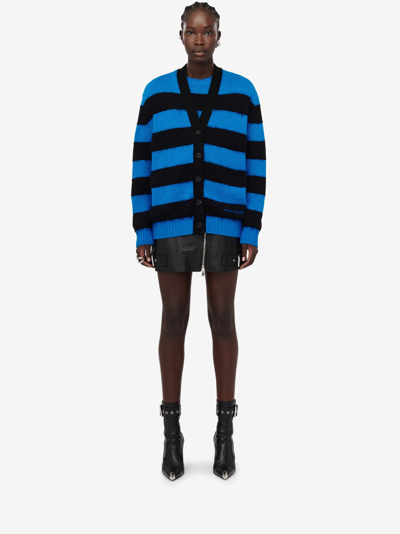 Alexander McQueen Women's Striped Cardigan in Lapis Blue/black outlook