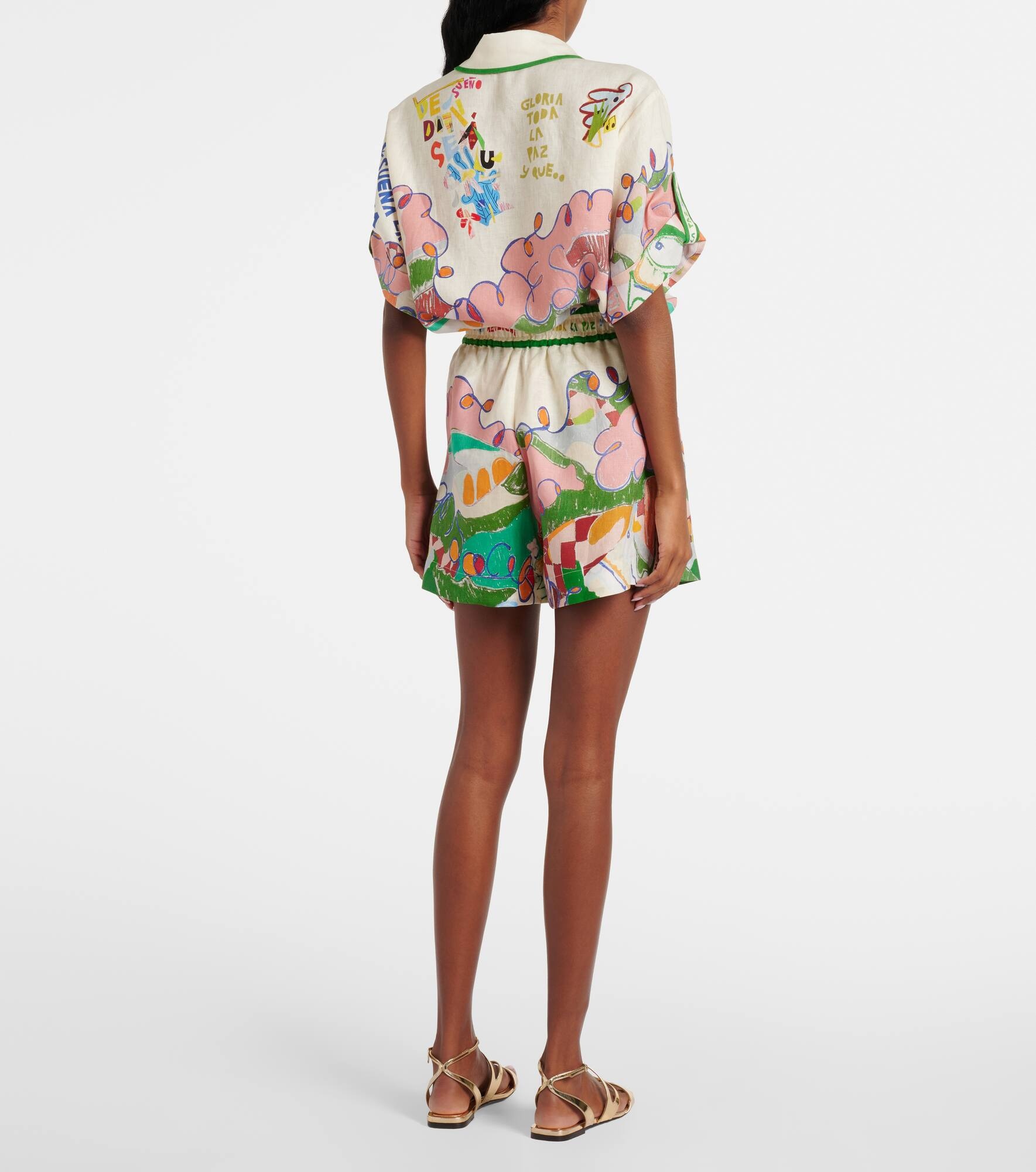 Nadia printed high-rise linen shorts - 3