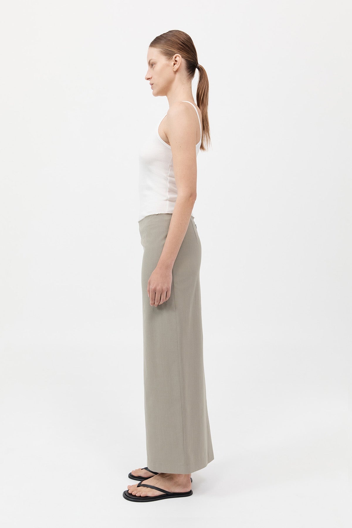 Raw Edge Column Maxi Skirt - Moss Grey - 5