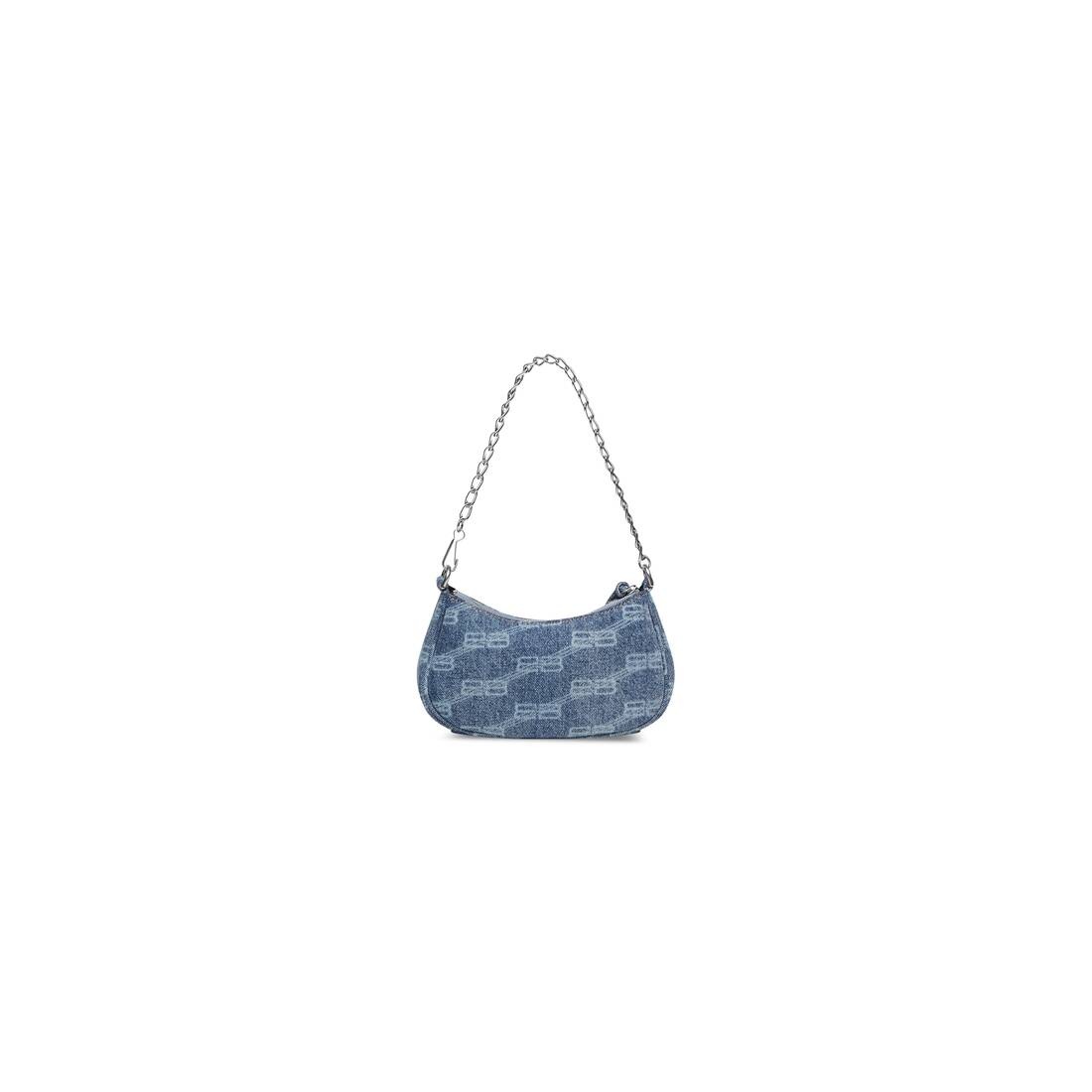 Women's Le Cagole Mini Purse With Chain Bb Monogram Bleached Denim in Blue - 4