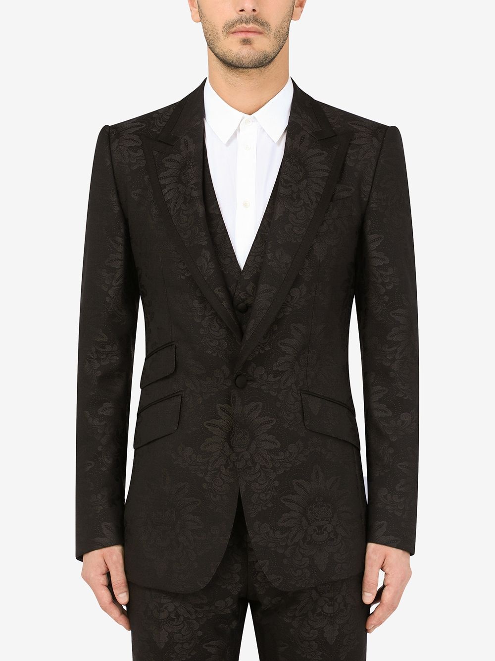 patterned-jacquard single-breasted suit - 3