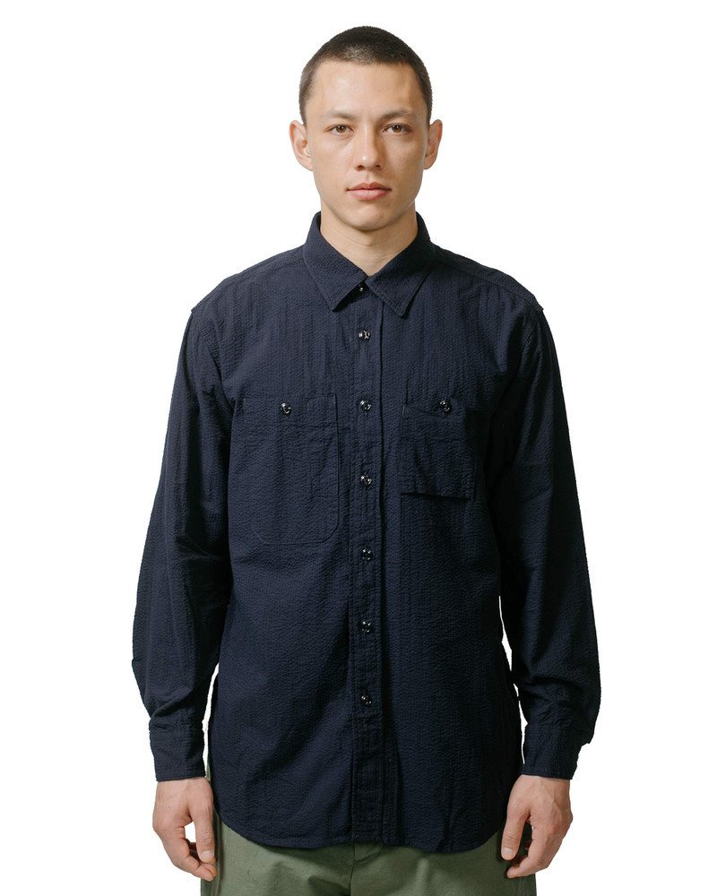 Engineered Garments Work Shirt Dark Navy Tone & Tone Seersucker outlook