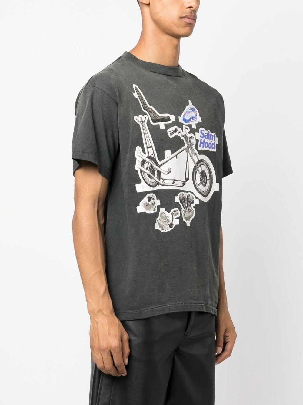 graphic-print distressed cotton T-shirt - 3