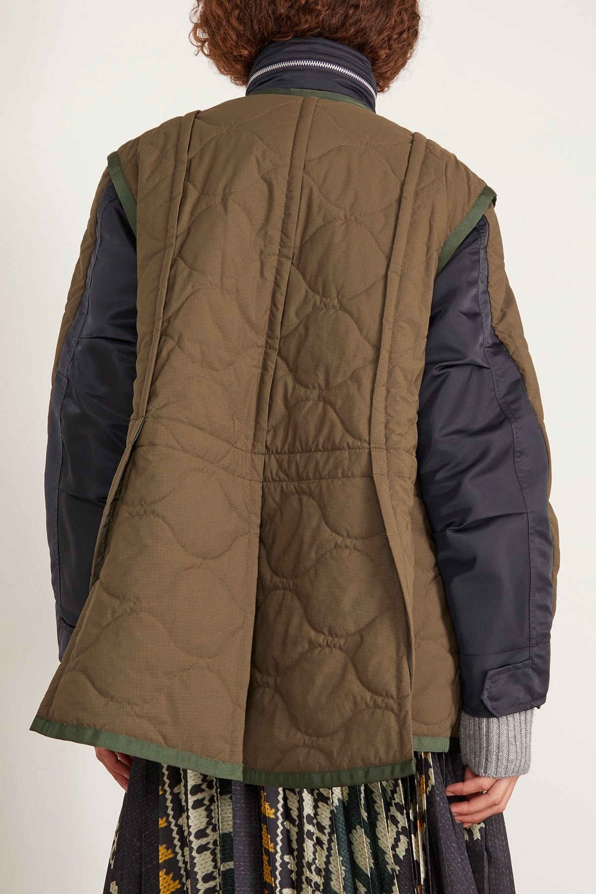 Rip Stop Quilted Coat in Khaki/Dark Navy - 4