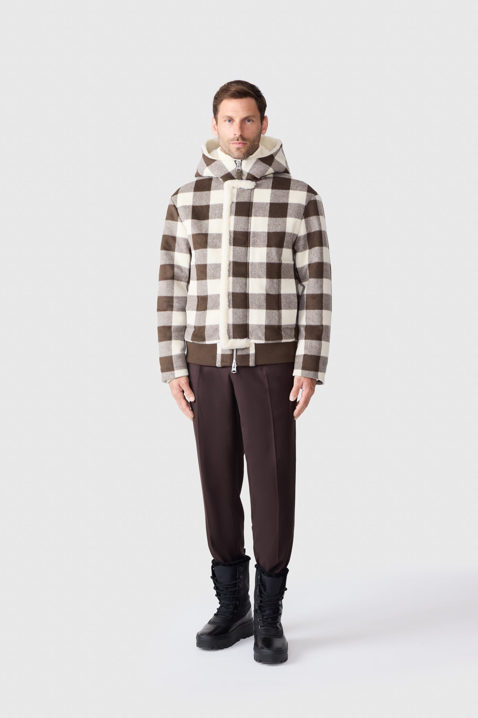 JAY-PL Plaid Wool Jacket With Shearling-Lined Hood - 2