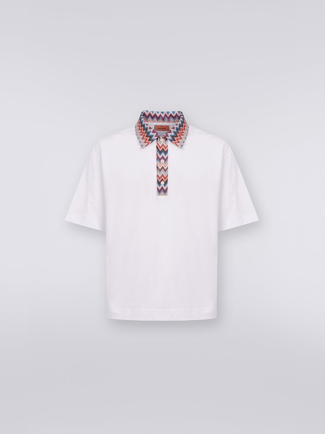 Short-sleeved cotton jersey polo shirt with zigzag inserts - 1