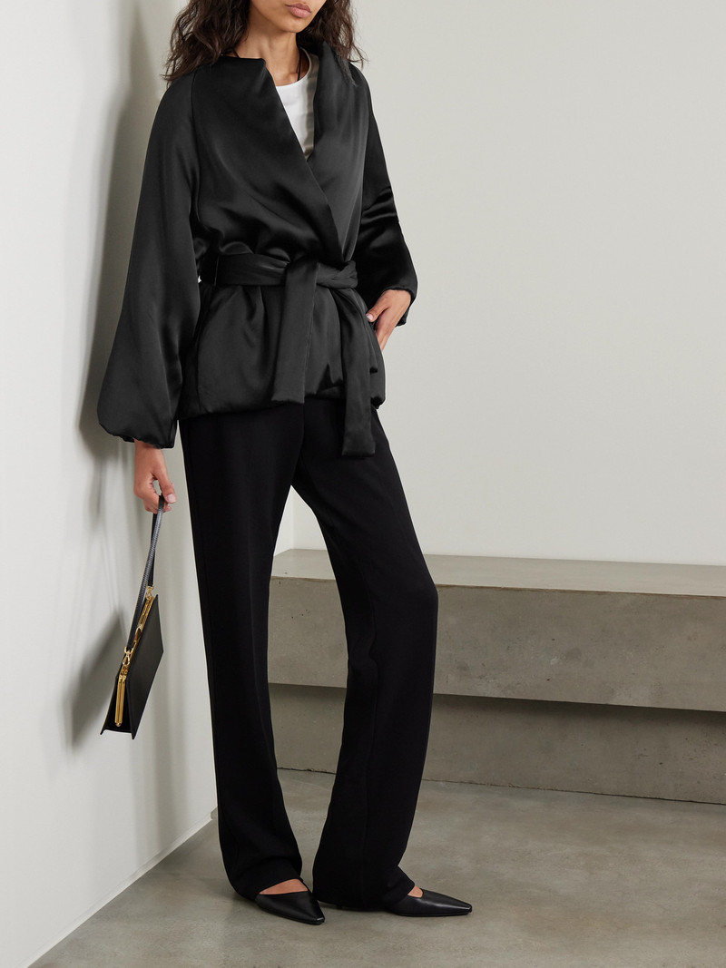 Another Tomorrow Belted Padded Satin Jacket outlook