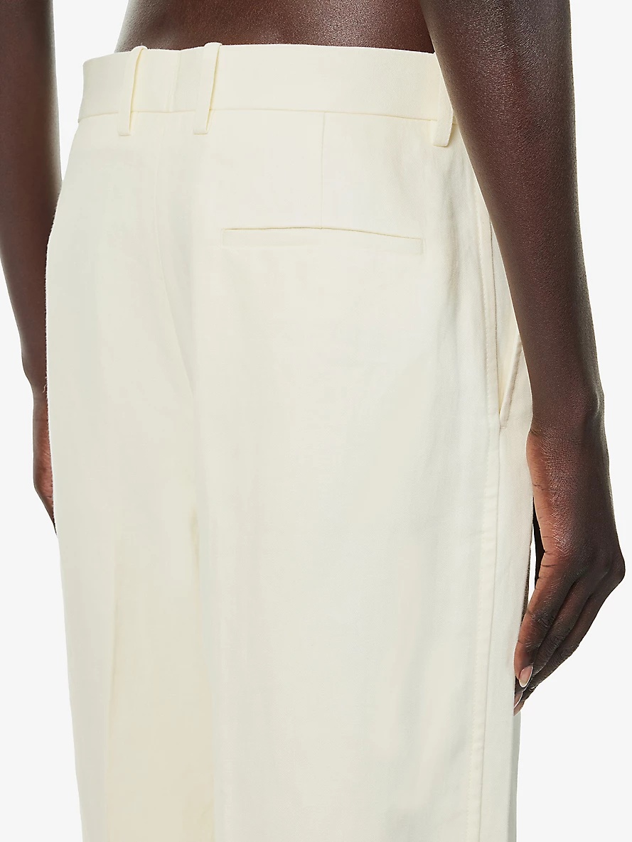 Perforated-trim straight-leg high-rise linen trousers - 6