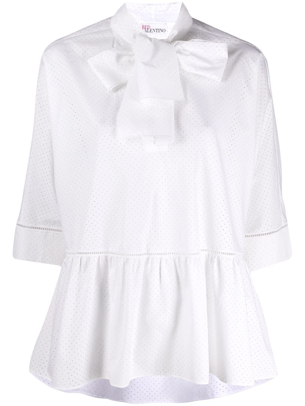 poplin bow-embellished perforated blouse - 1