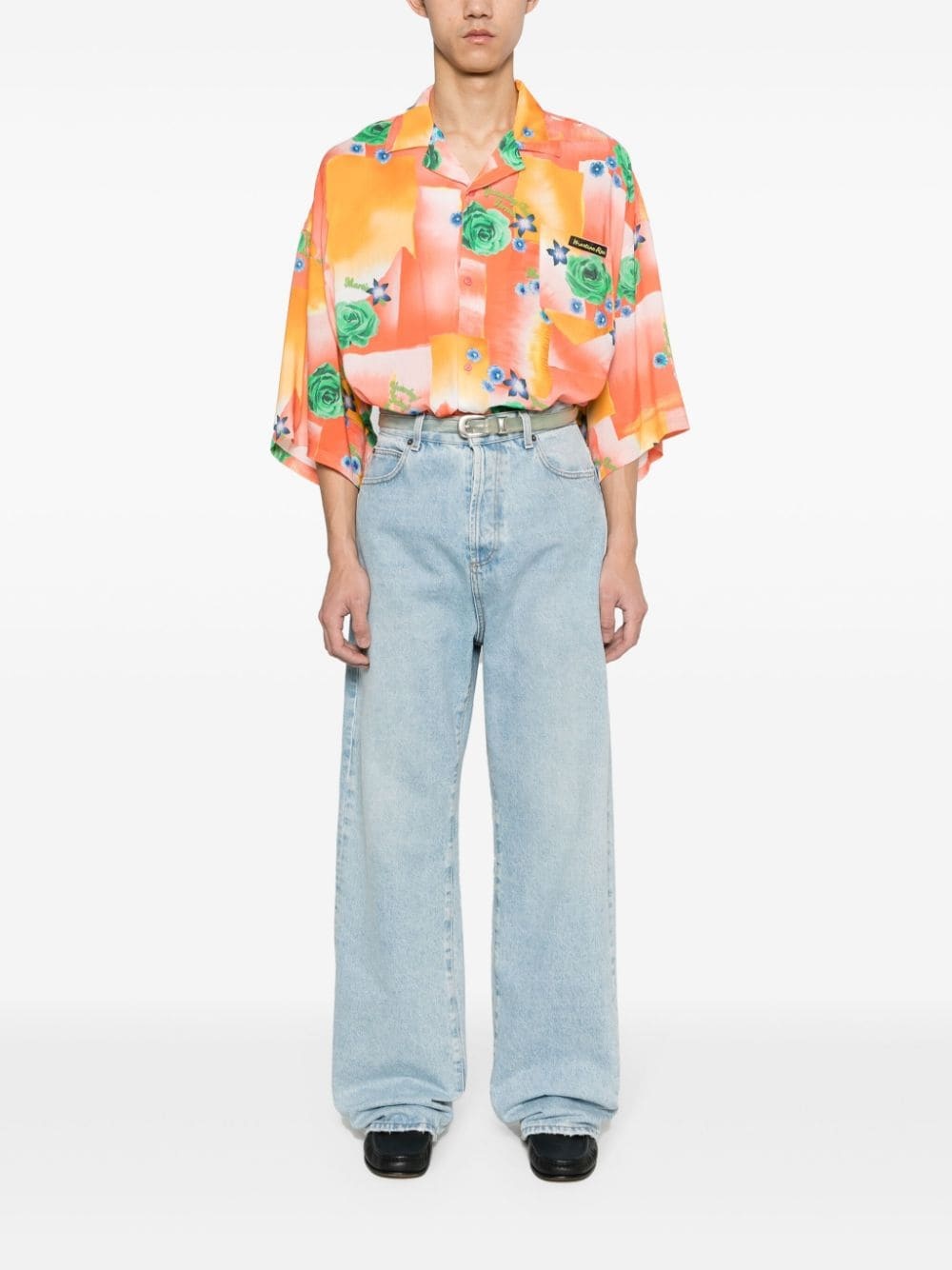 floral-print logo-patch shirt - 2